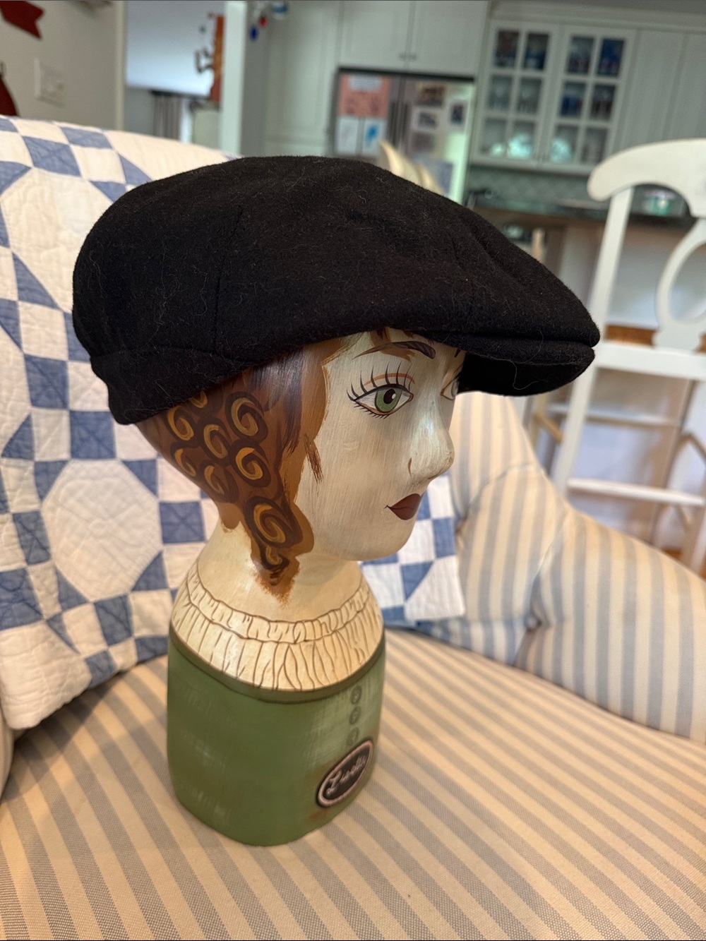 Black Wool Blend Newsboy Flat Cap/Hat by Voboom